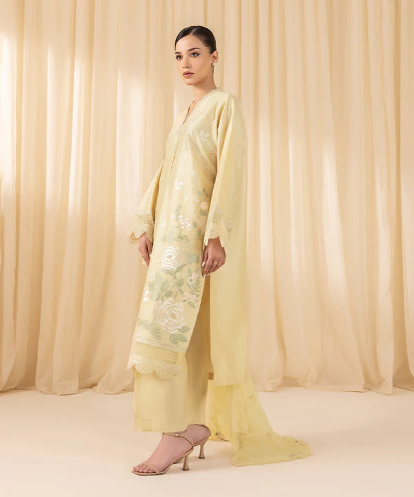 Sapphire | 3 Piece - Embroidered Cotton Net Suit - House of Ayeza