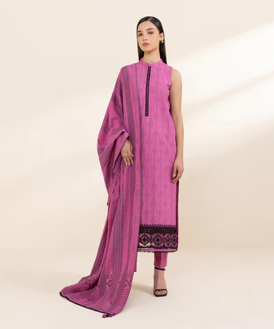 Sapphire | Winter 24 | 3 Piece - Embroidered Jacquard Suit - House of Ayeza