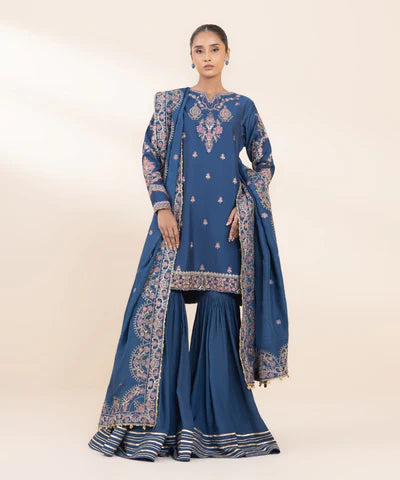 Sapphire | Winter 24 | 3 Piece - Embroidered Cotton Net Suit - House of Ayeza