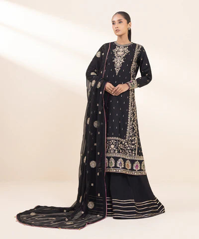 Sapphire | Winter 24 | 3 Piece - Embroidered Cotton Net Suit - House of Ayeza