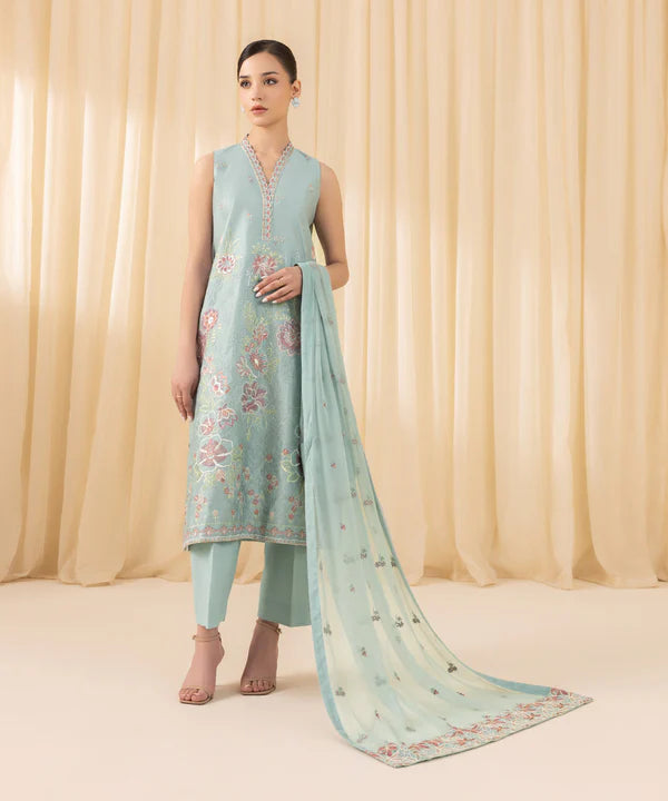 Sapphire | 3 Piece - Embroidered Cotton Net Suit - House of Ayeza