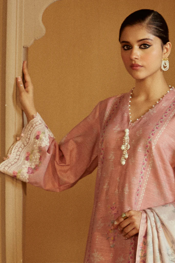 Cross Stitch | Winter Collection 24 | ROSY DEW-3 PC KHADDAR EMBROIDERED SUIT - House of Ayeza