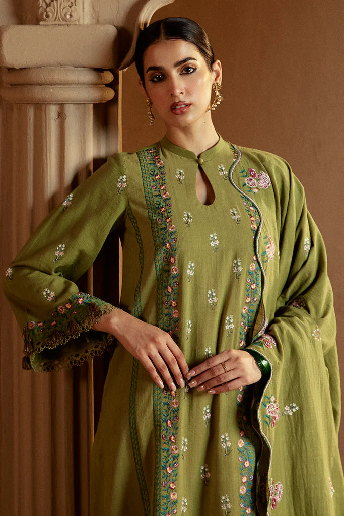 Cross Stitch | Winter Collection 24 | GREEN OASIS-3 PC KHADDAR EMBROIDERED SUIT - House of Ayeza