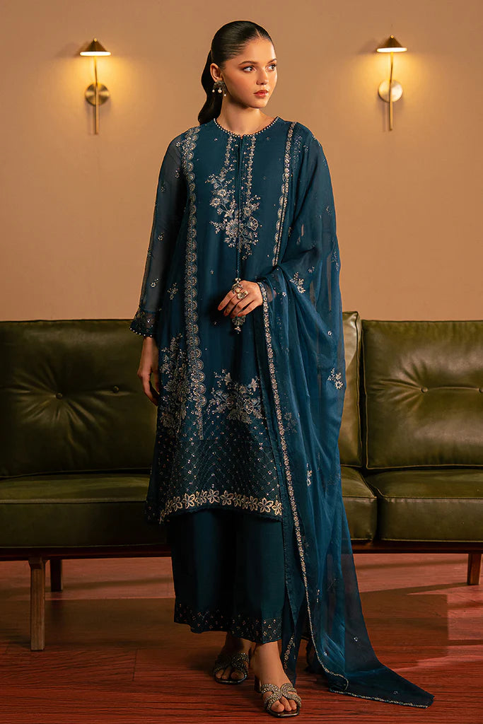 Cross Stitch | Luxury Pret | SERENE SAPPHIRE-3 PC (SHIRT, TROUSER & DUPATTA) - House of Ayeza