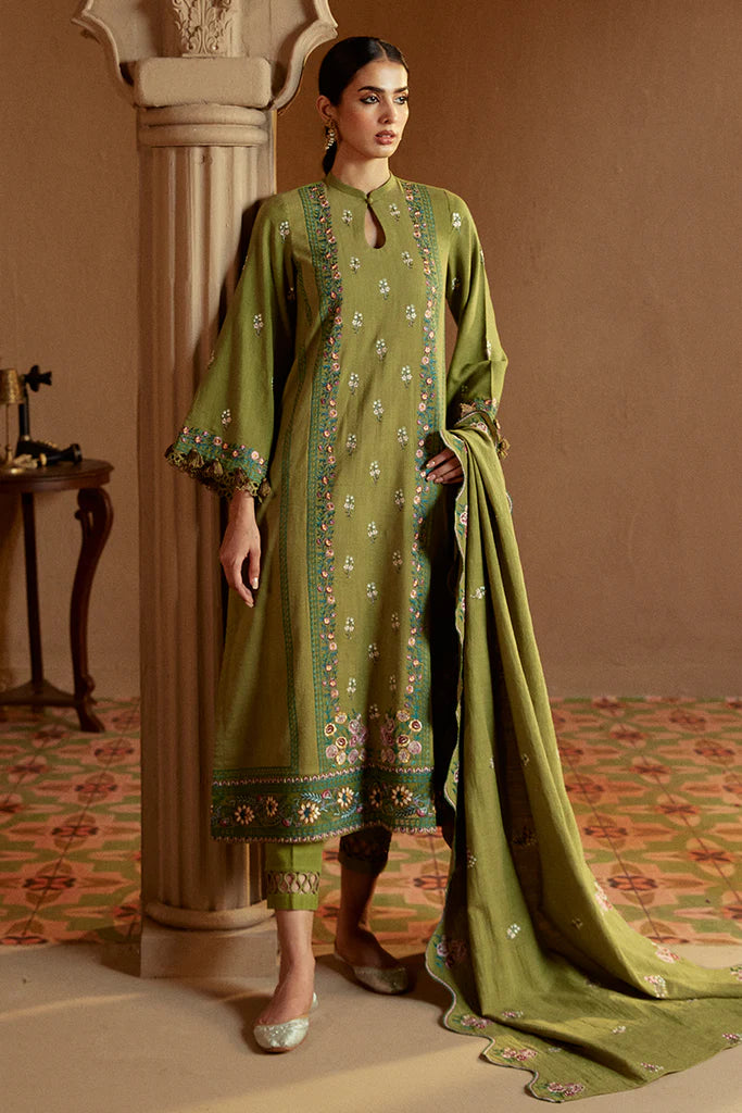 Cross Stitch | Winter Collection 24 | GREEN OASIS-3 PC KHADDAR EMBROIDERED SUIT - House of Ayeza