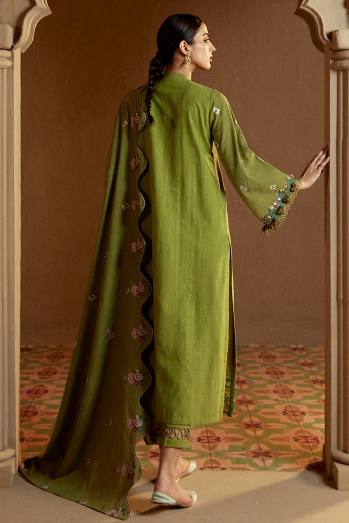 Cross Stitch | Winter Collection 24 | GREEN OASIS-3 PC KHADDAR EMBROIDERED SUIT - House of Ayeza