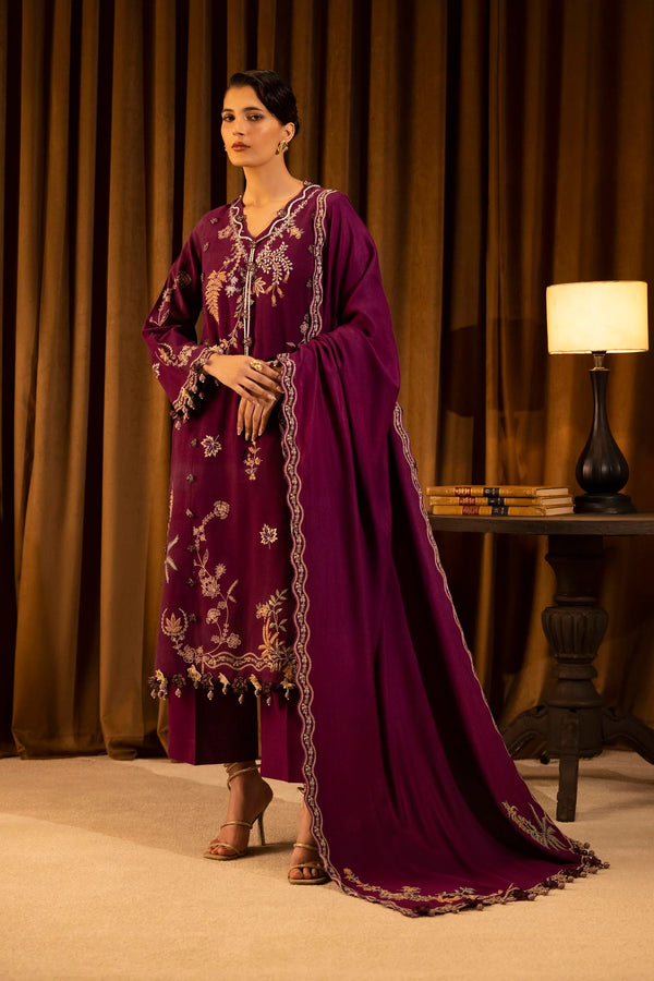 Sana Safinaz | Muzlin Winter '25 | Slub Muzlin 3 Piece Suit | M253-011B-3CP - House of Ayeza