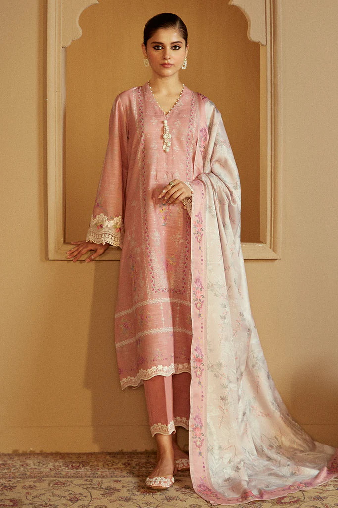 Cross Stitch | Winter Collection 24 | ROSY DEW-3 PC KHADDAR EMBROIDERED SUIT - House of Ayeza