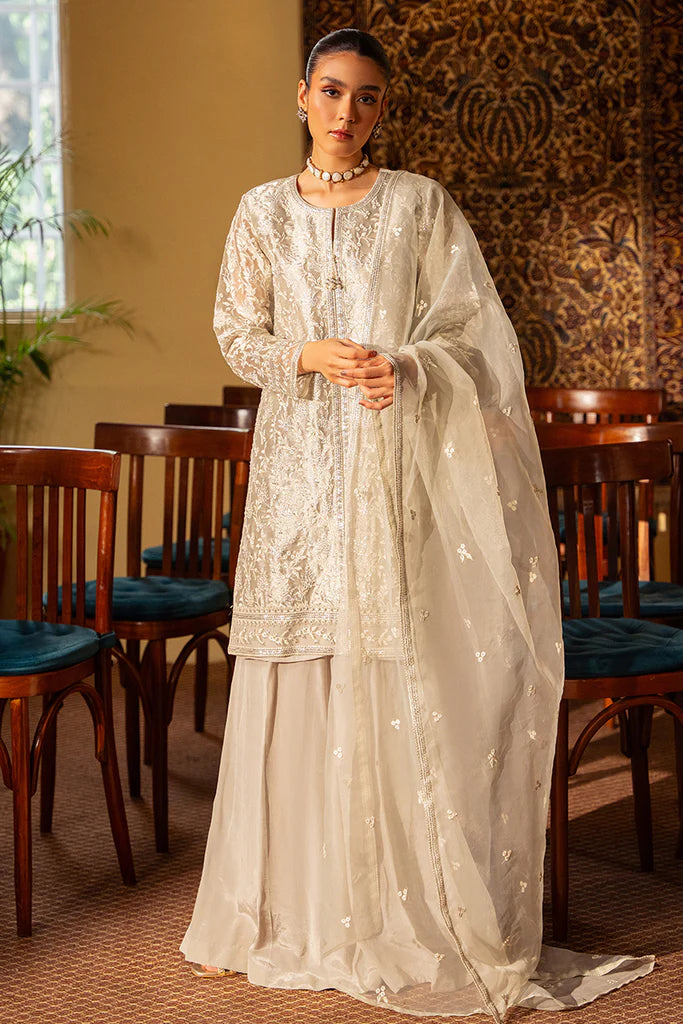 Cross Stitch | Luxury Pret | LUSTROUS CHROME-3 PC (SHIRT, TROUSER & DUPATTA) - House of Ayeza