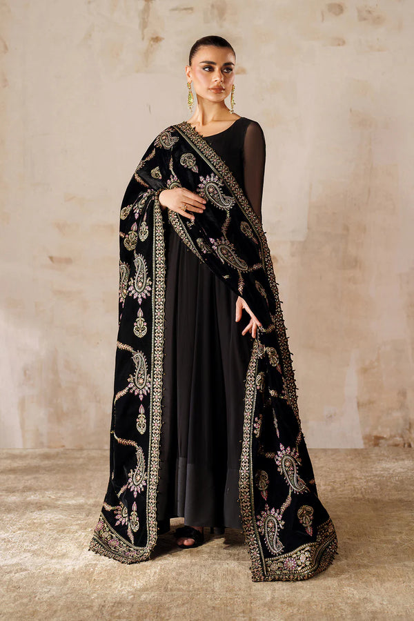 Baroque | Shawls | EMBROIDERED VELVET SHAWL VS-61 - House of Ayeza