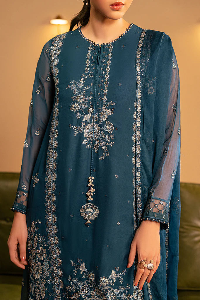 Cross Stitch | Luxury Pret | SERENE SAPPHIRE-3 PC (SHIRT, TROUSER & DUPATTA) - House of Ayeza