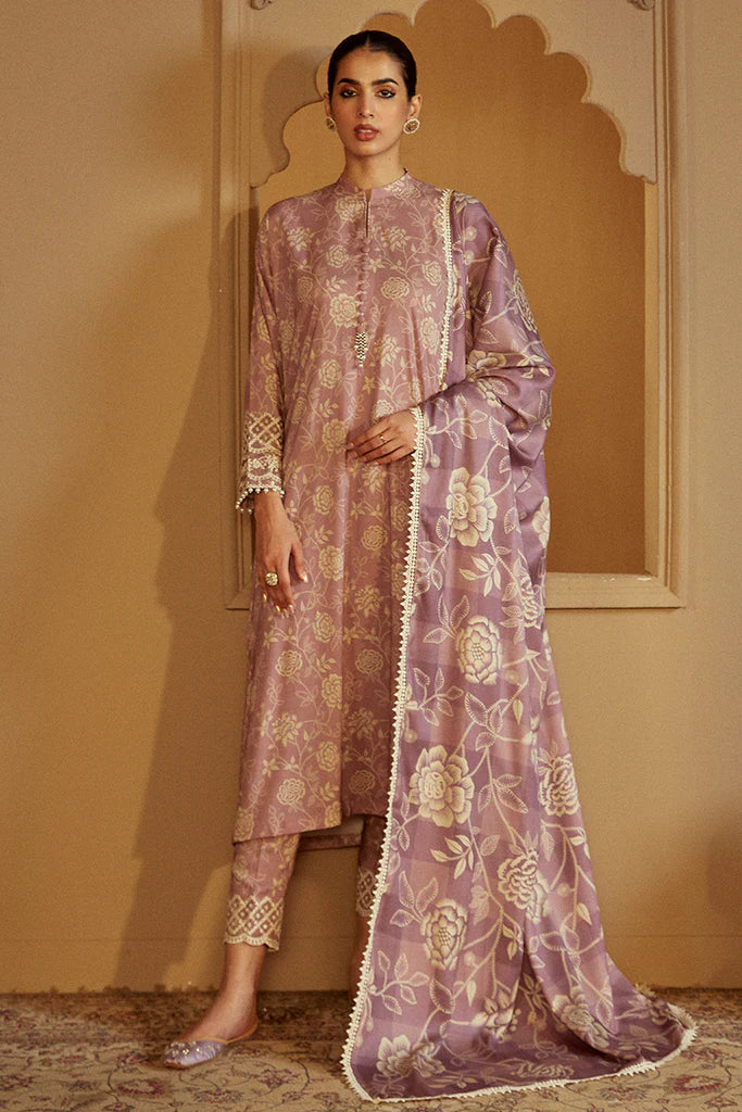 Cross Stitch | Winter Collection 24 | DUSKY PURPLE-3 PC LINEN EMBROIDERED SUIT - House of Ayeza