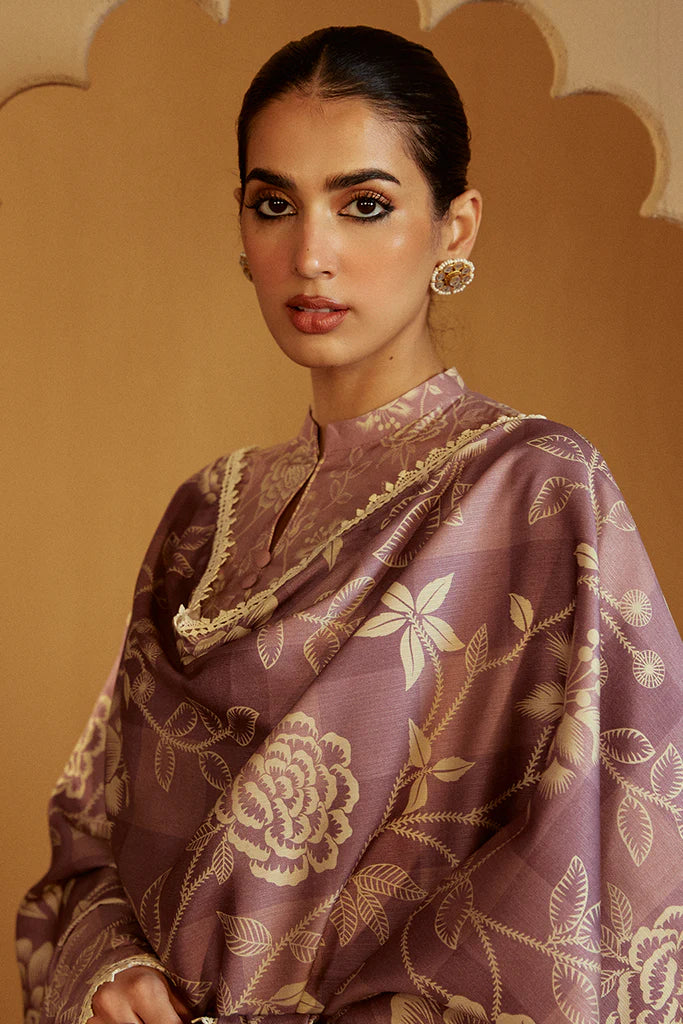 Cross Stitch | Winter Collection 24 | DUSKY PURPLE-3 PC LINEN EMBROIDERED SUIT - House of Ayeza