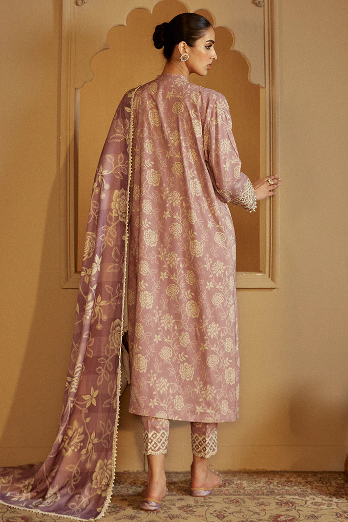 Cross Stitch | Winter Collection 24 | DUSKY PURPLE-3 PC LINEN EMBROIDERED SUIT - House of Ayeza