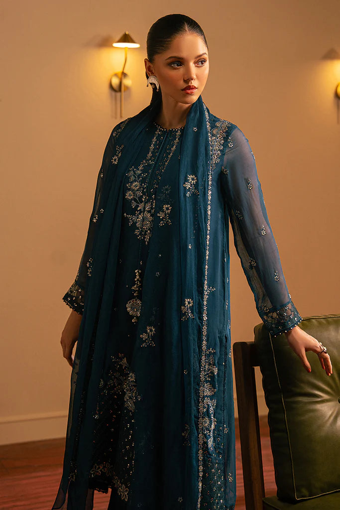 Cross Stitch | Luxury Pret | SERENE SAPPHIRE-3 PC (SHIRT, TROUSER & DUPATTA) - House of Ayeza