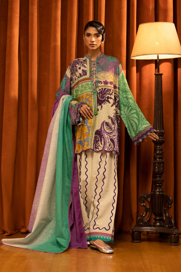 Sana Safinaz | Muzlin Winter '25 | Slub Muzlin 3 Piece Suit | M253-018B-3CQ - House of Ayeza