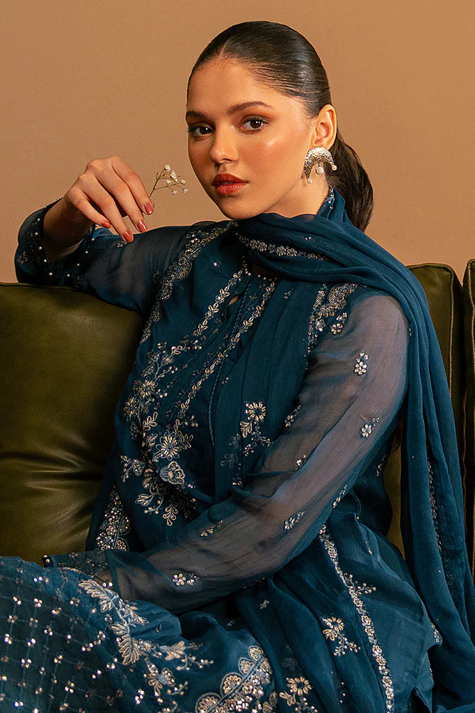 Cross Stitch | Luxury Pret | SERENE SAPPHIRE-3 PC (SHIRT, TROUSER & DUPATTA) - House of Ayeza