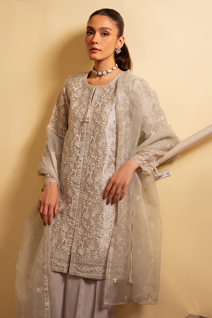 Cross Stitch | Luxury Pret | LUSTROUS CHROME-3 PC (SHIRT, TROUSER & DUPATTA) - House of Ayeza