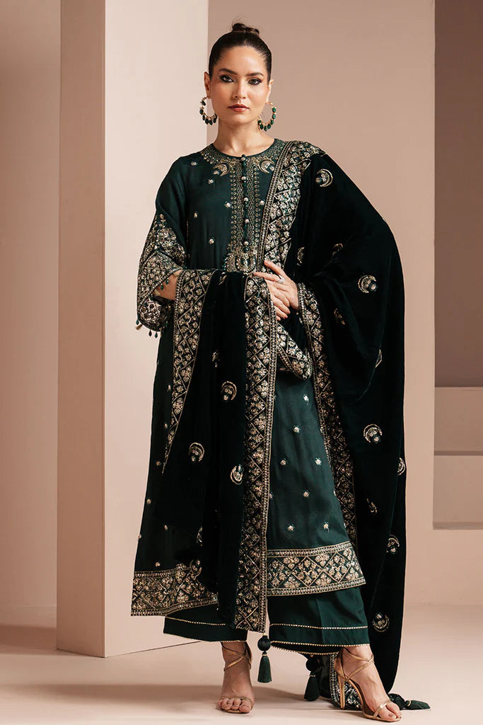 Cross Stitch | EMERALD GRACE-3 PIECE EMBROIDERED ORGANZA SUIT - House of Ayeza