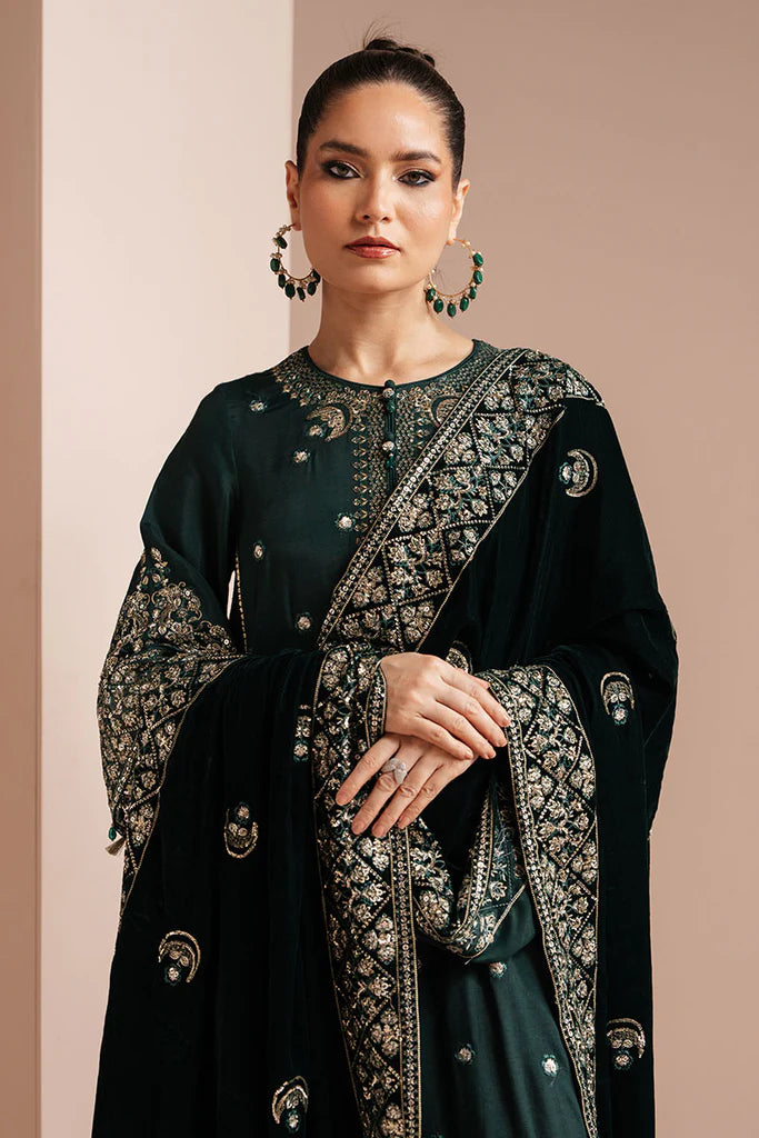 Cross Stitch | EMERALD GRACE-3 PIECE EMBROIDERED ORGANZA SUIT - House of Ayeza