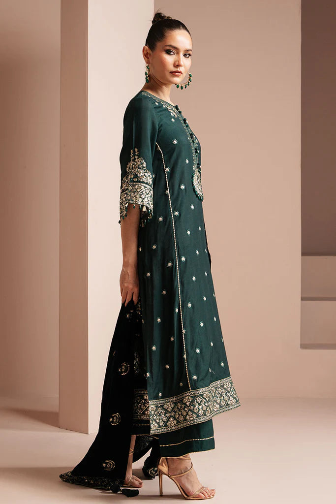 Cross Stitch | EMERALD GRACE-3 PIECE EMBROIDERED ORGANZA SUIT - House of Ayeza