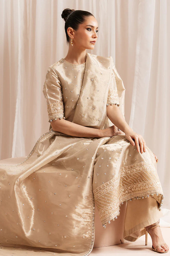 Cross Stitch | GILDED GLOW-4 PIECE EMBROIDERED SILK SUIT - House of Ayeza