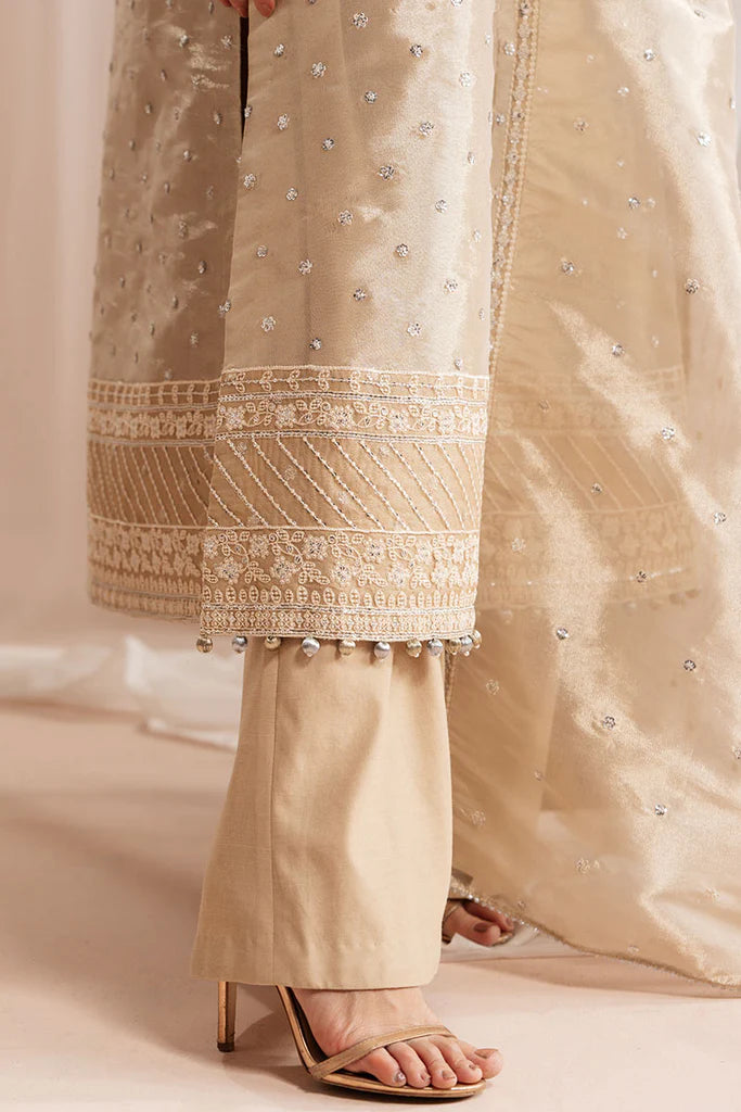 Cross Stitch | GILDED GLOW-4 PIECE EMBROIDERED SILK SUIT - House of Ayeza