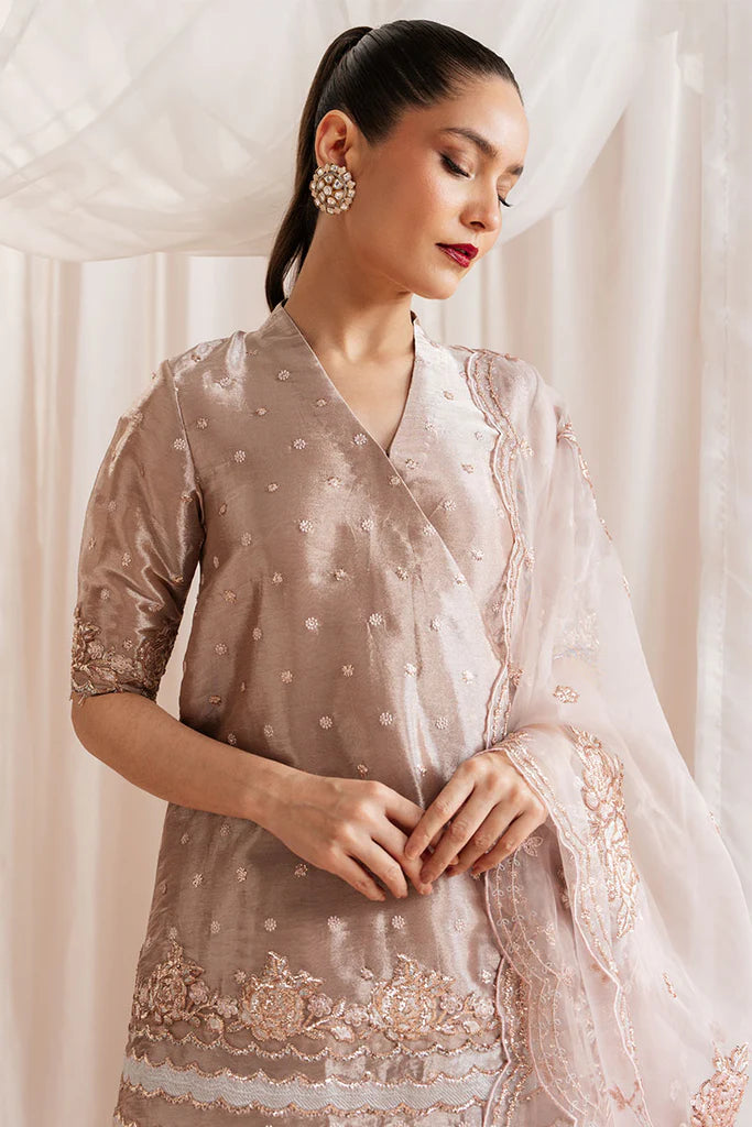 Cross Stitch | ROSETTE DREAM-4 PIECE EMBROIDERED SILK SUIT - House of Ayeza