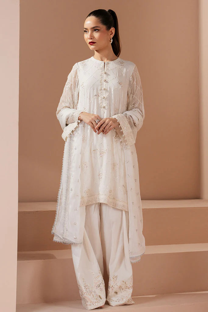 Cross Stitch | ANTIQUE WHITE-4 PIECE EMBROIDERED CHIFFON SUIT - House of Ayeza