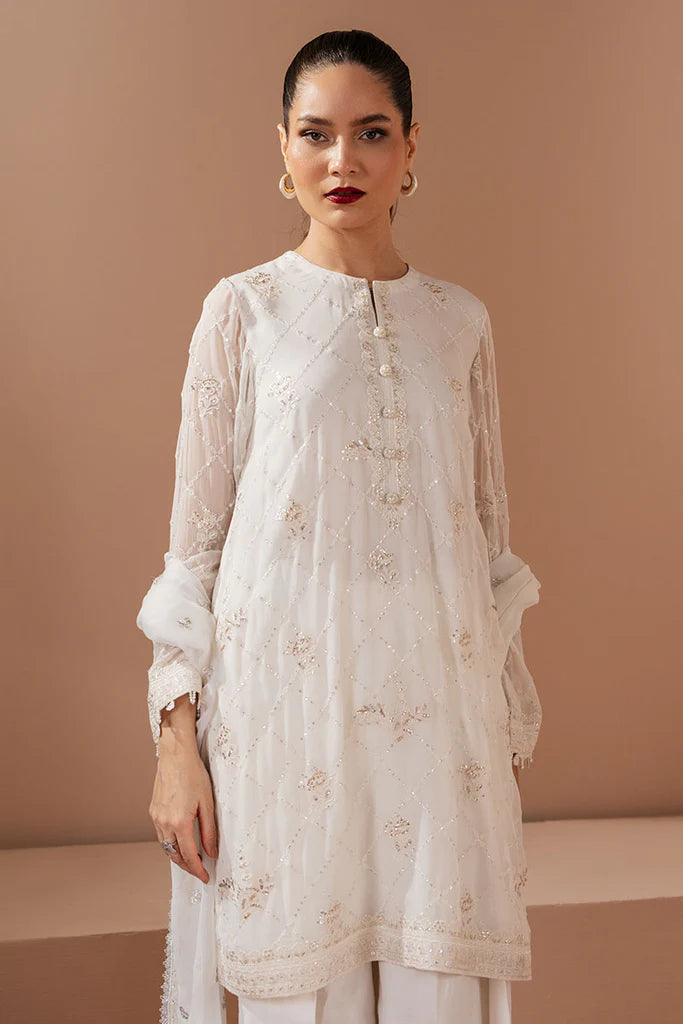 Cross Stitch | ANTIQUE WHITE-4 PIECE EMBROIDERED CHIFFON SUIT - House of Ayeza