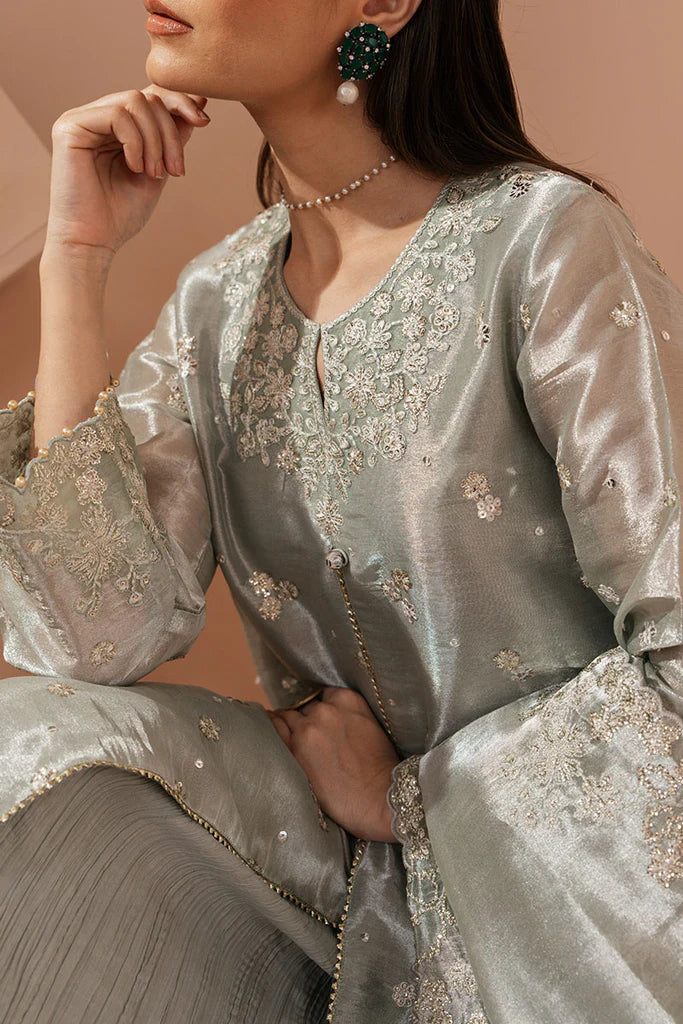 Cross Stitch | MINT AURA-4 PIECE EMBROIDERED SILK SUIT - House of Ayeza