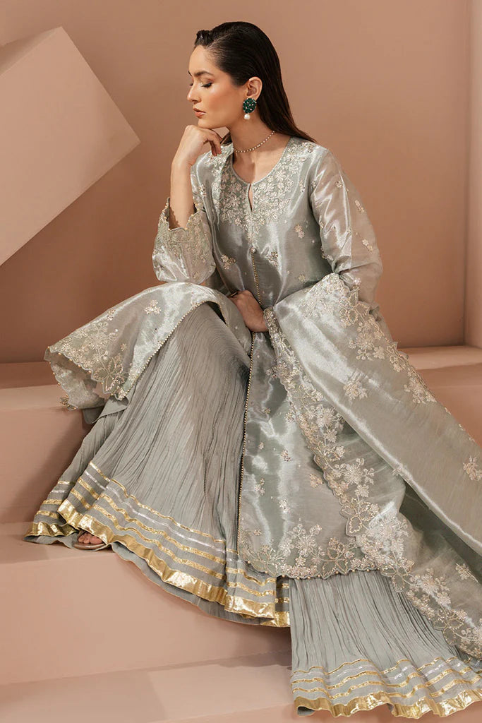 Cross Stitch | MINT AURA-4 PIECE EMBROIDERED SILK SUIT - House of Ayeza