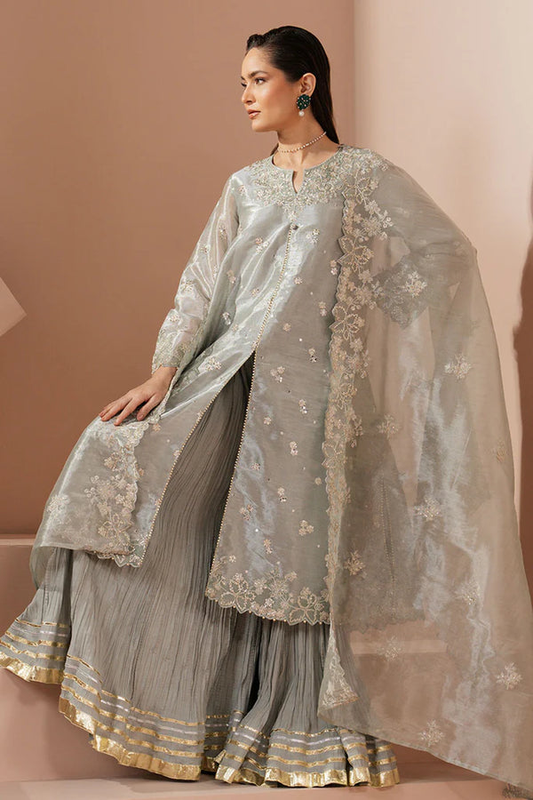 Cross Stitch | MINT AURA-4 PIECE EMBROIDERED SILK SUIT - House of Ayeza