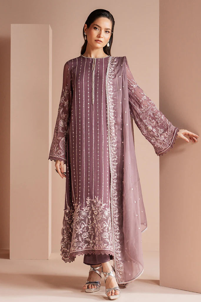 Cross Stitch | VIOLET HAZE-4 PIECE EMBROIDERED CHIFFON SUIT - House of Ayeza