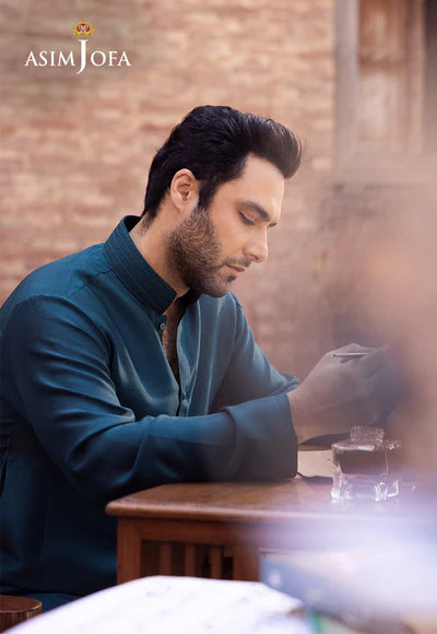 Asim Jofa | Menswear New In | AJMS-08 EMBROIDERED KOREAN RAW SILK 3 PCS - House of Ayeza