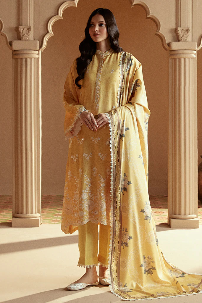 Cross Stitch | Winter Collection 24 | OCHRE TINT-3 PC LINEN EMBROIDERED SUIT - House of Ayeza