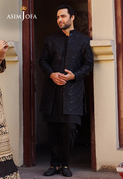 Asim Jofa | Menswear New In | AJMS-09 EMBROIDERED KOREAN RAW SILK 3 PCS - House of Ayeza