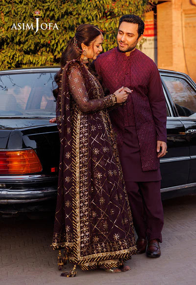 Asim Jofa | Menswear New In | AJMS-10 EMBROIDERED KOREAN RAW SILK 3 PCS - House of Ayeza