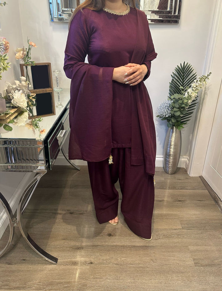 KK Stitches | Farshi Delight Plum - House of Ayeza