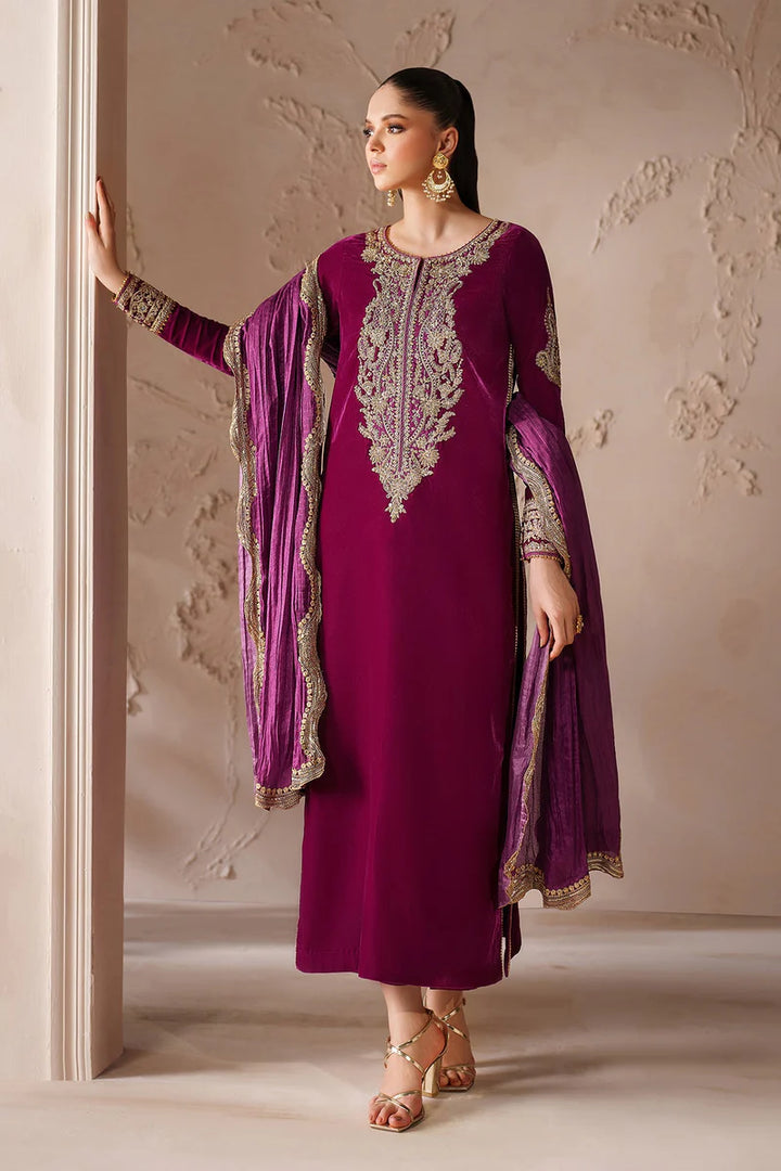Baroque | Ready To Wear | EMBROIDERED VELVET PR-1205 - House of Ayeza