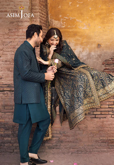 Asim Jofa | Menswear New In | AJMS-08 EMBROIDERED KOREAN RAW SILK 3 PCS - House of Ayeza