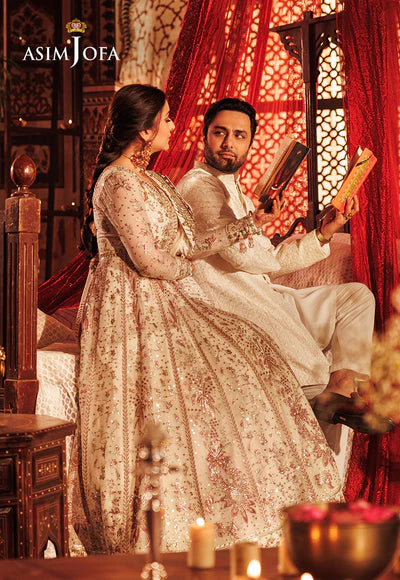 Asim Jofa | Menswear New In | AJMS-11 EMBROIDERED KOREAN RAW SILK 3 PCS - House of Ayeza