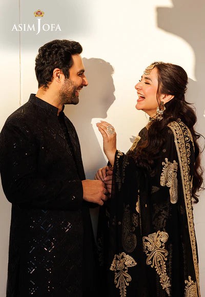 Asim Jofa | Menswear New In | AJMS-09 EMBROIDERED KOREAN RAW SILK 3 PCS - House of Ayeza