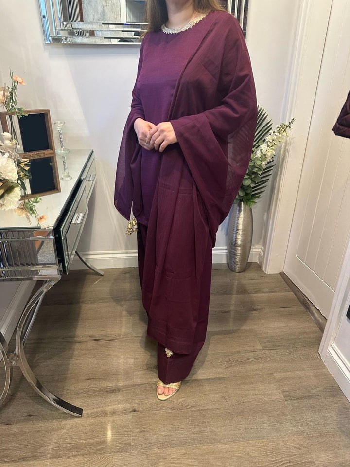 KK Stitches | Farshi Delight Plum - House of Ayeza