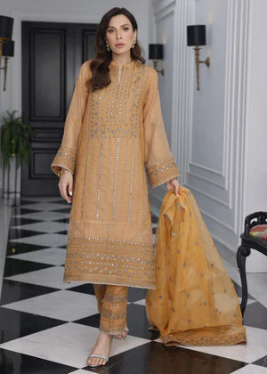 Merakish | Embroidered Khaddi Net 3Pc Suit | MariGold - House of Ayeza