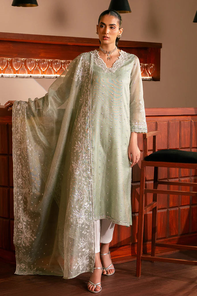 Cross Stitch | Luxury Pret | MINTY MEADOW-2 PC (SHIRT & DUPATTA) - House of Ayeza