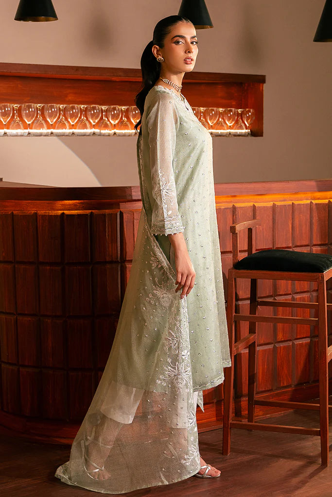 Cross Stitch | Luxury Pret | MINTY MEADOW-2 PC (SHIRT & DUPATTA) - House of Ayeza