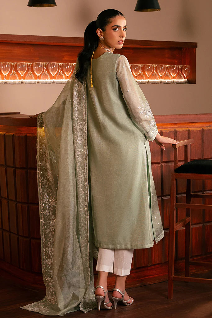 Cross Stitch | Luxury Pret | MINTY MEADOW-2 PC (SHIRT & DUPATTA) - House of Ayeza