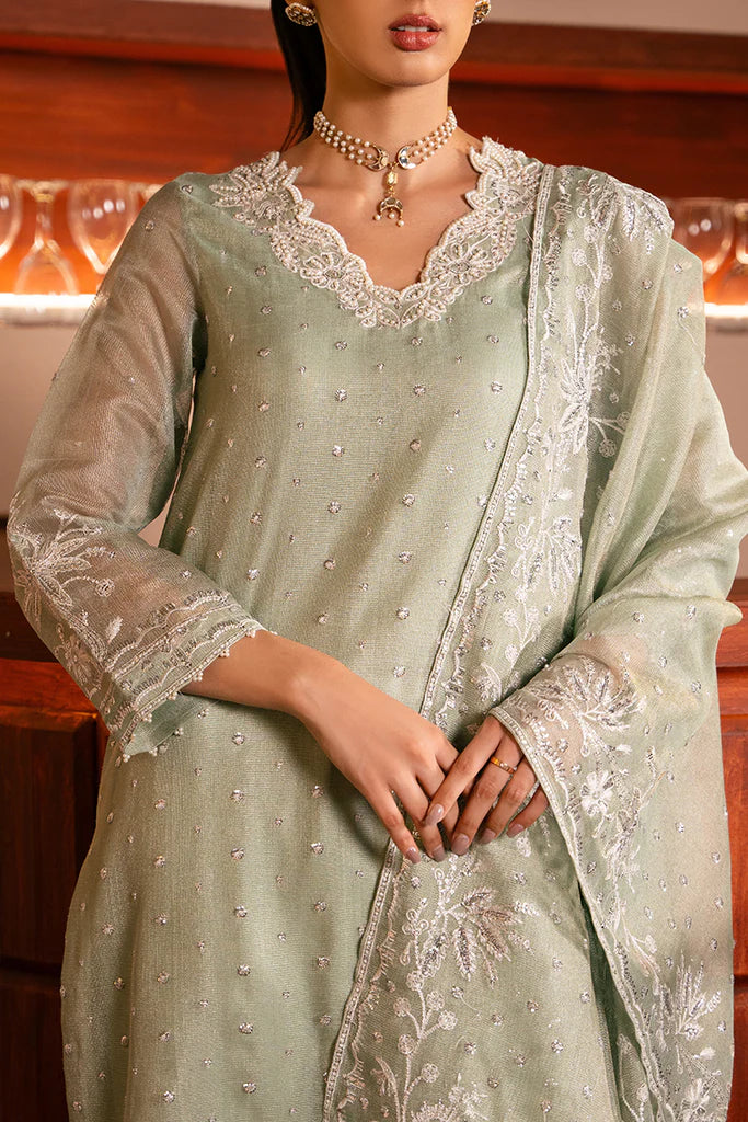 Cross Stitch | Luxury Pret | MINTY MEADOW-2 PC (SHIRT & DUPATTA) - House of Ayeza