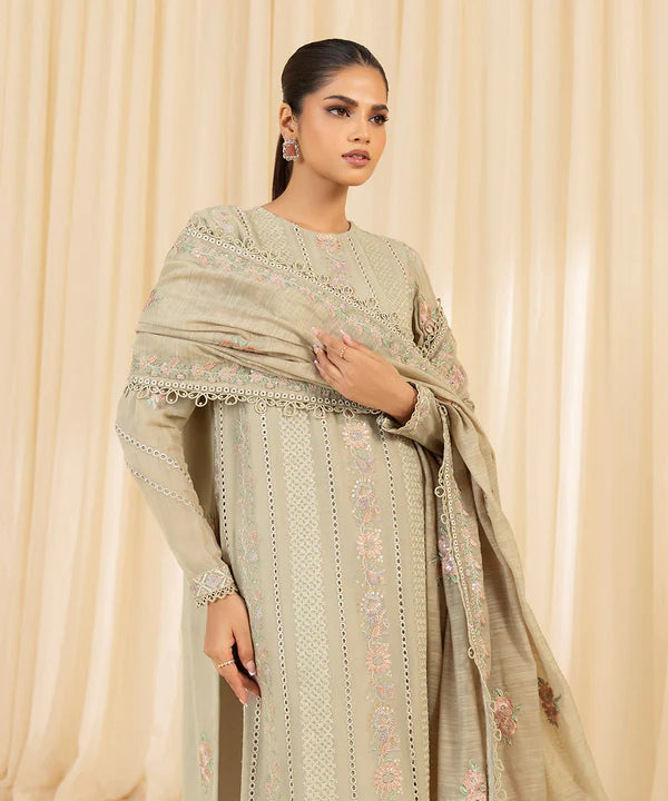 Sapphire | 3 Piece - Embroidered Georgette Chiffon Suit - House of Ayeza